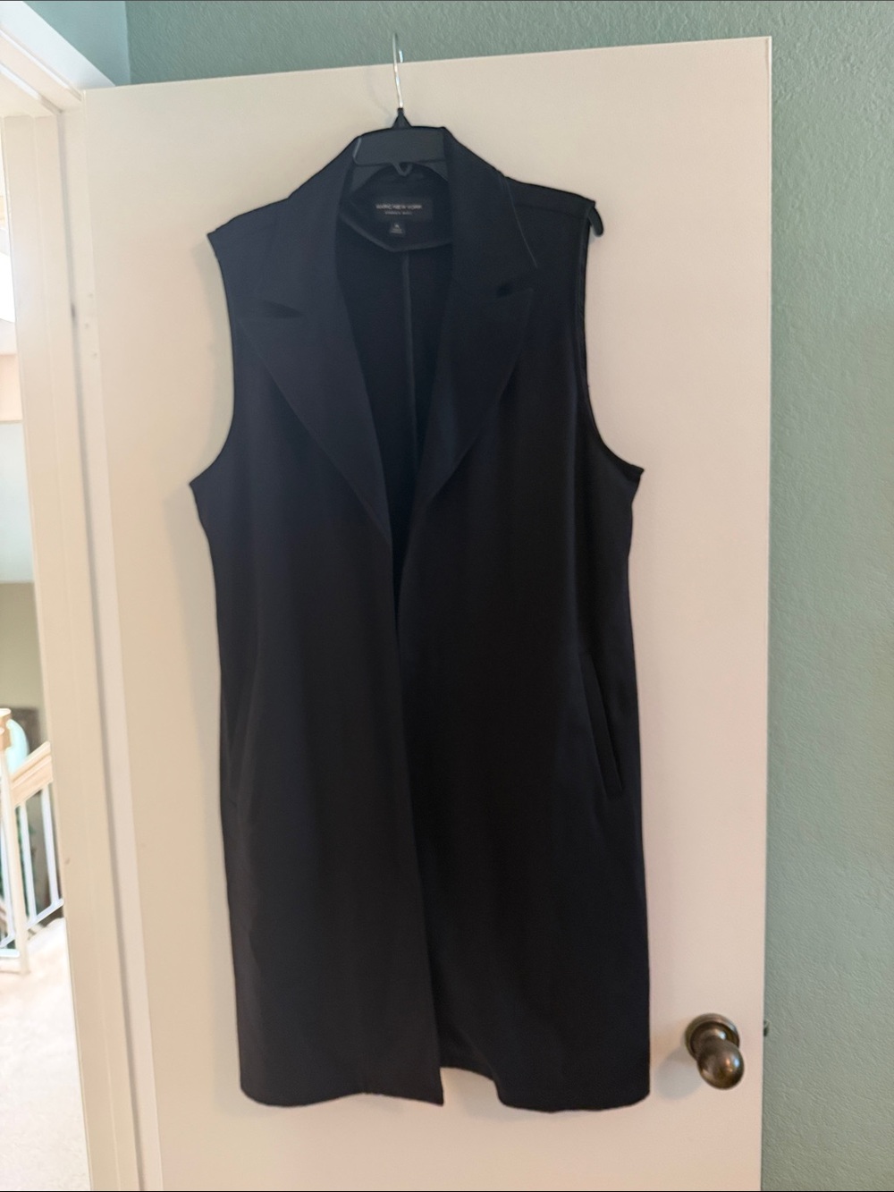 Marc New York Sleeveless Black Long Vest with Notched Lapel